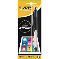 BIC 4 Colores Stylus - Bolígrafos de punta media (1.0 mm)- grip verde o gris- blíster de 1 unidad- con punta blanda de…